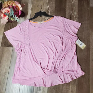 NWT Juniors' Rewind Short Sleeve Twist Front Tee Lilac Orchid Plus Size 2X